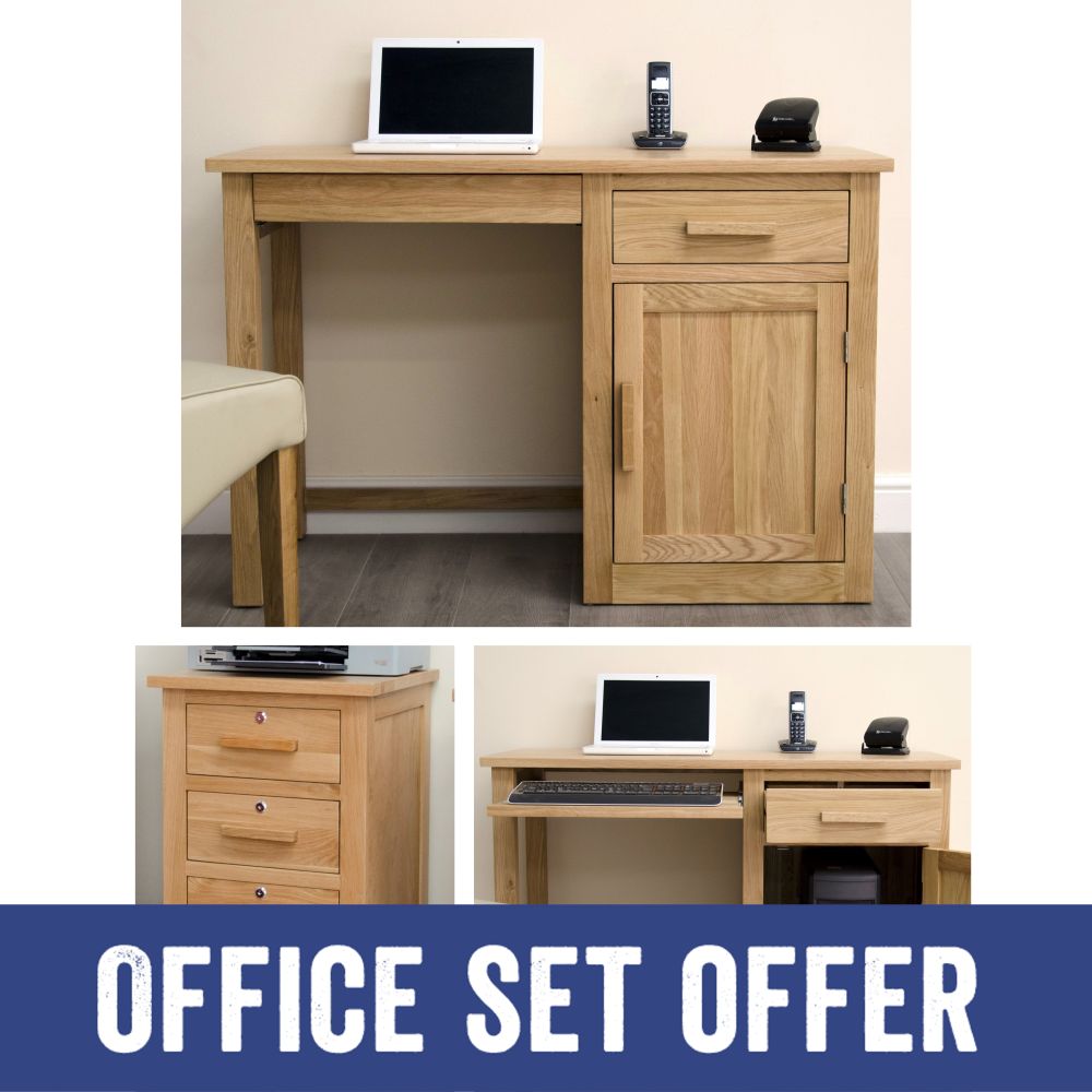 Arden Solid Oak Small Desk And One Drawer Filing Cabinet
